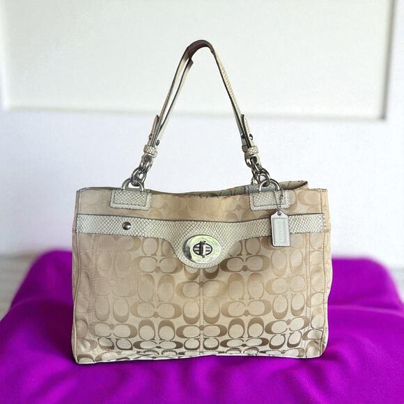 Coach Cream and White Snakeskin Tote - Picture 1 of 11